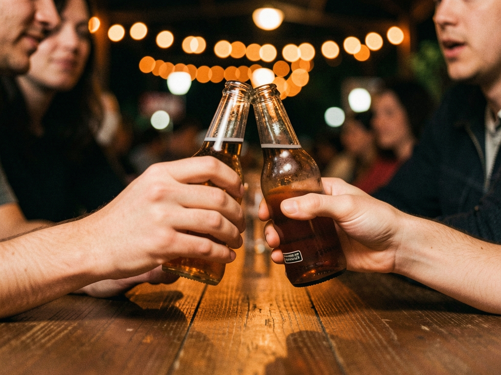 Amigos brindando com cerveja gelada à noite